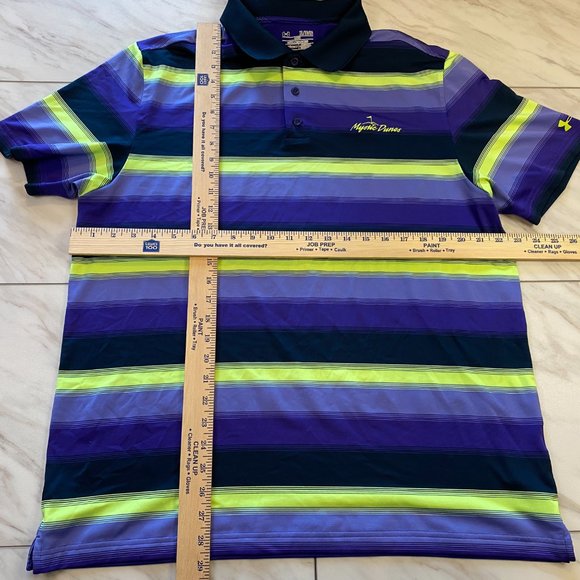 Under Armour Heat Gear Golf Polo Mystic Dunes Purple Green Blue Stripes XL - Picture 6 of 6